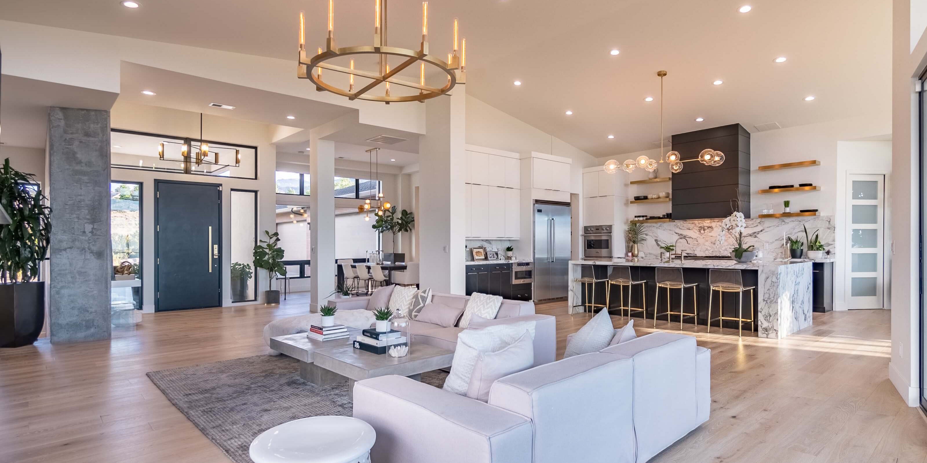 Contemporary kitchen and great room in Arrowcreek